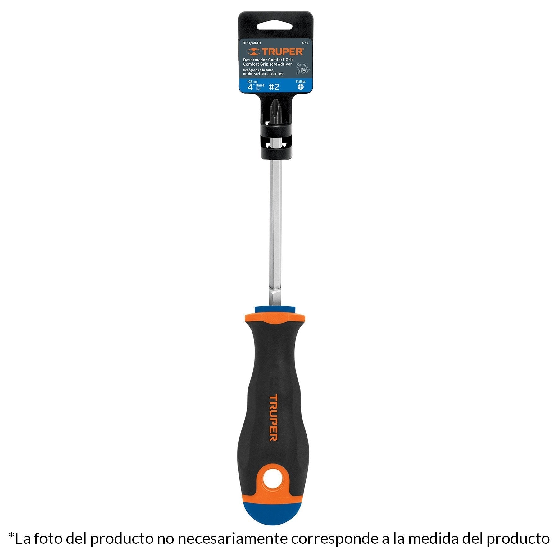 Desarmador punta phillips # 2, mango comfort grip, 4"