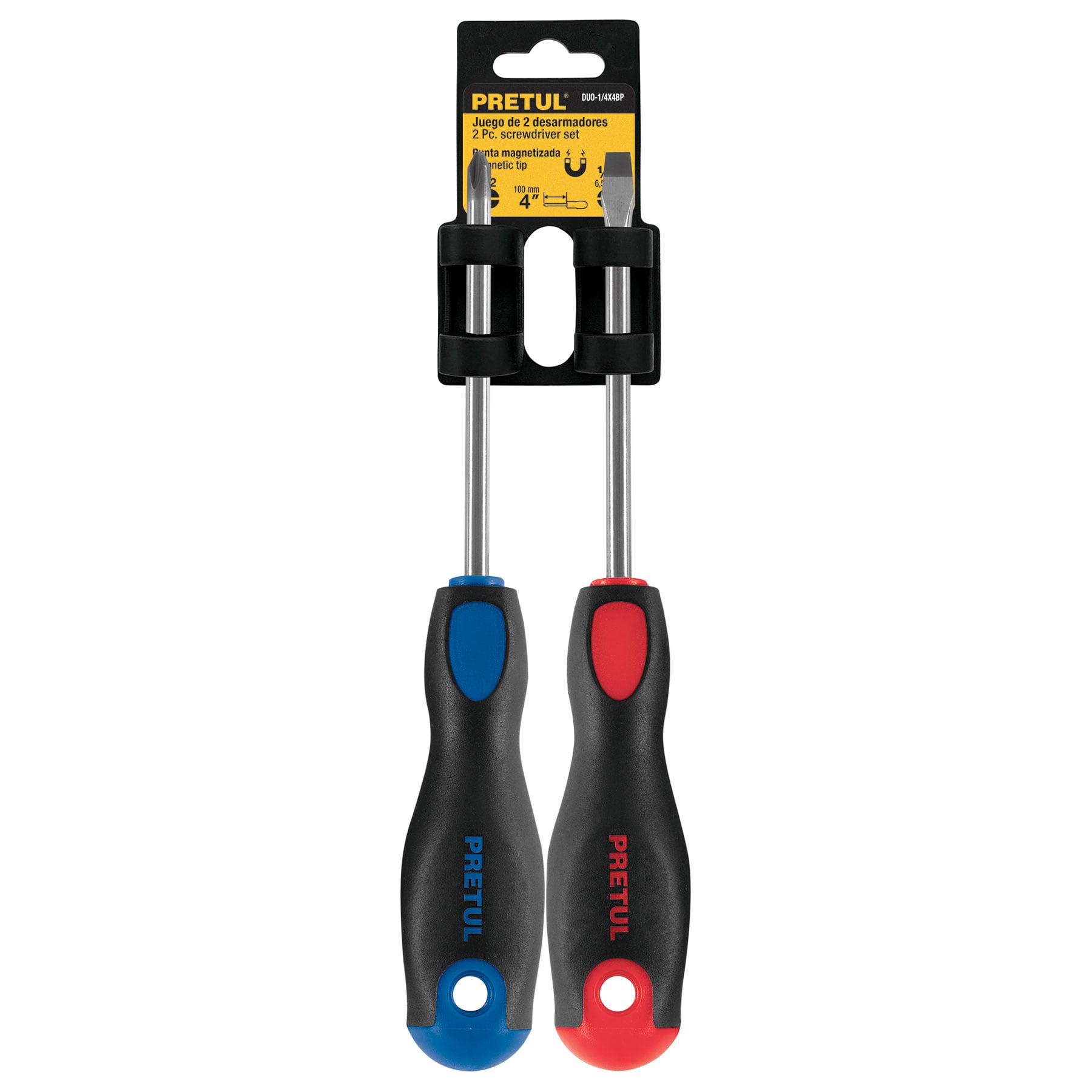 Duo de desarmadores, 1/4x4, mango comfort grip, pretul