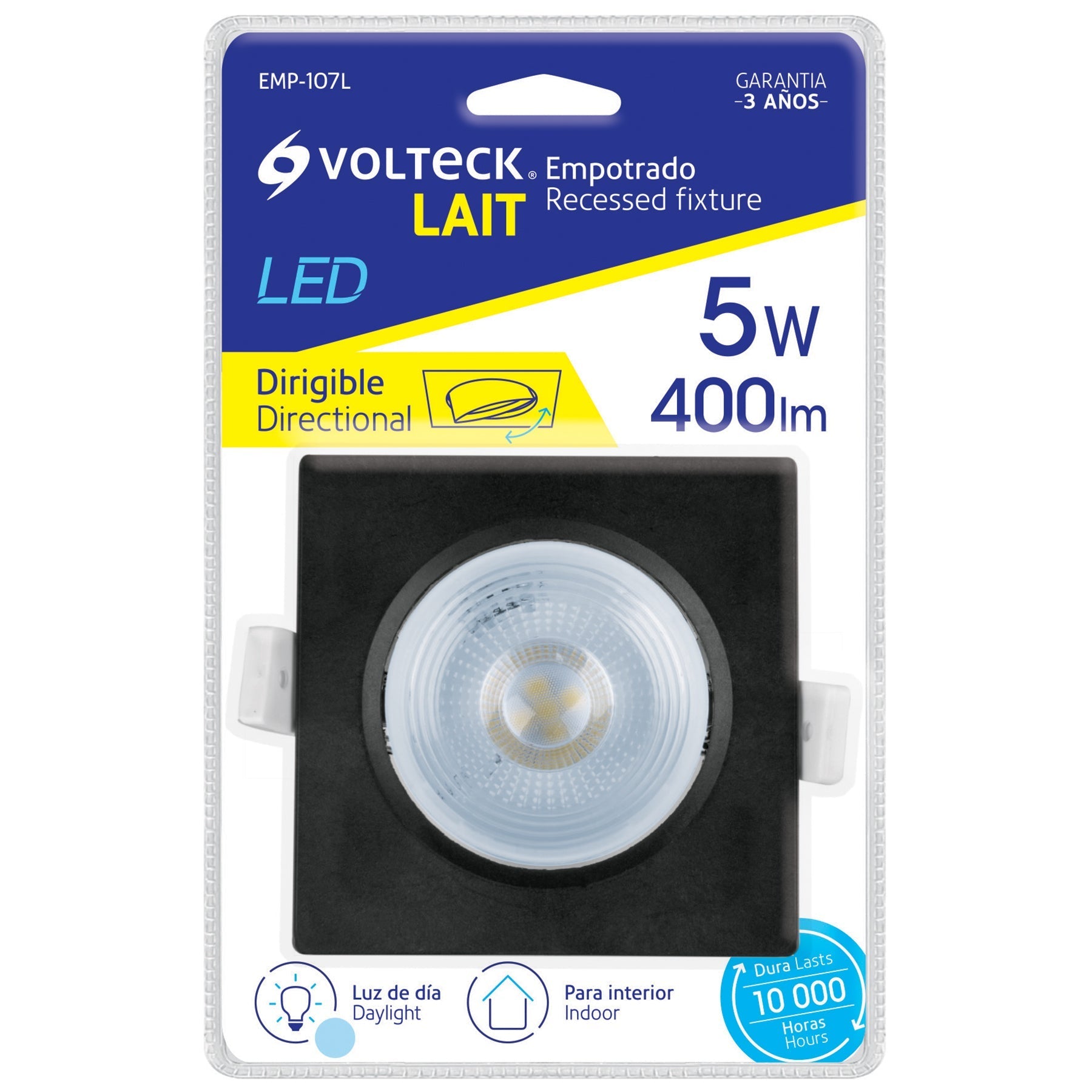 Empotrado, cuadrado, 5 W, 6500k, LED, negro