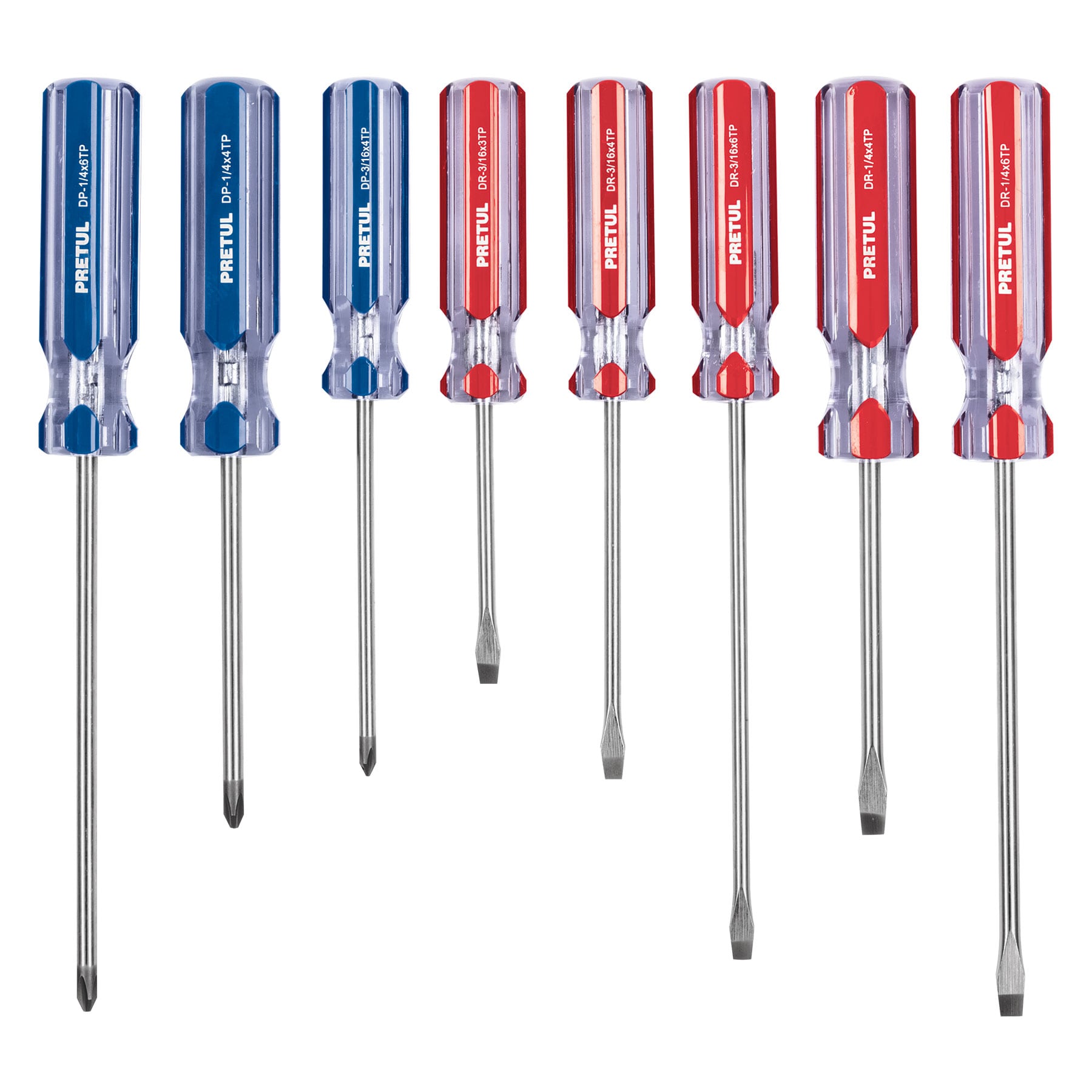 Juego de desarmadores, 8 piezas, mango pvc, pretul