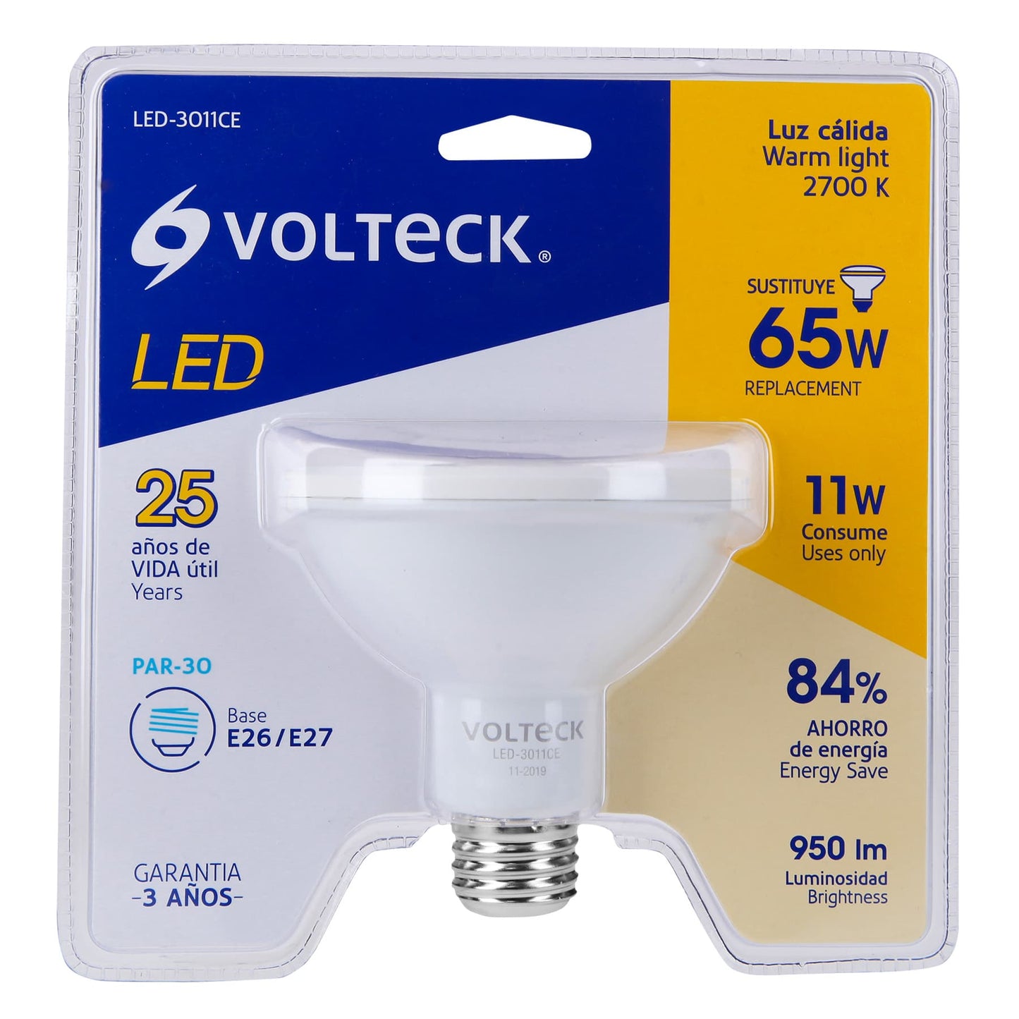 Lámpara de LED, PAR 30, 11 W, luz cálida