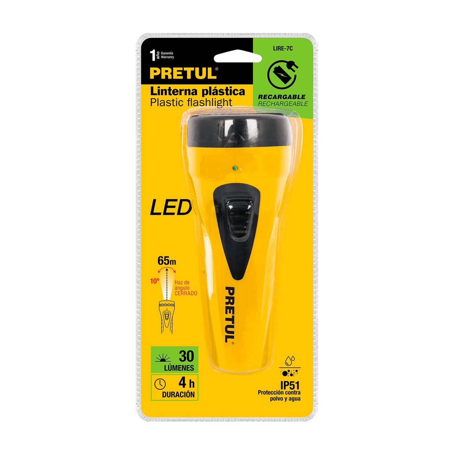Linterna recargable de LED, 30 lúmenes, Pretul..SUSTITUYE 24082