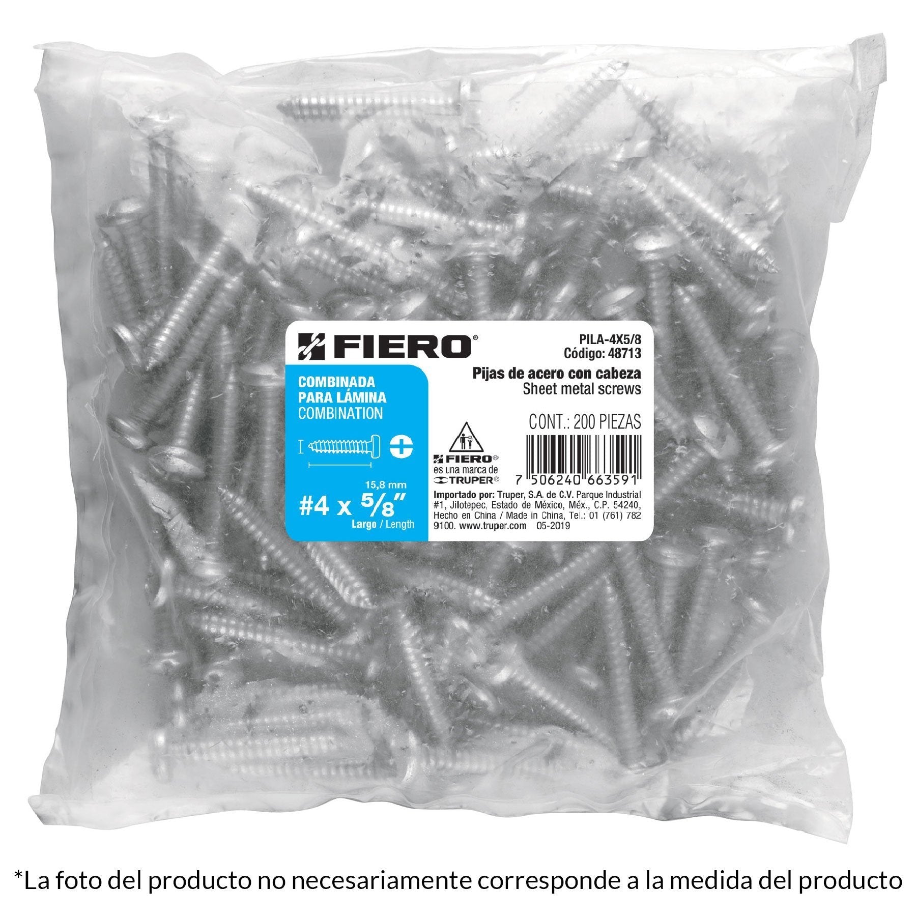 Pijas para lámina, #8, 2", caja con 200 pzas