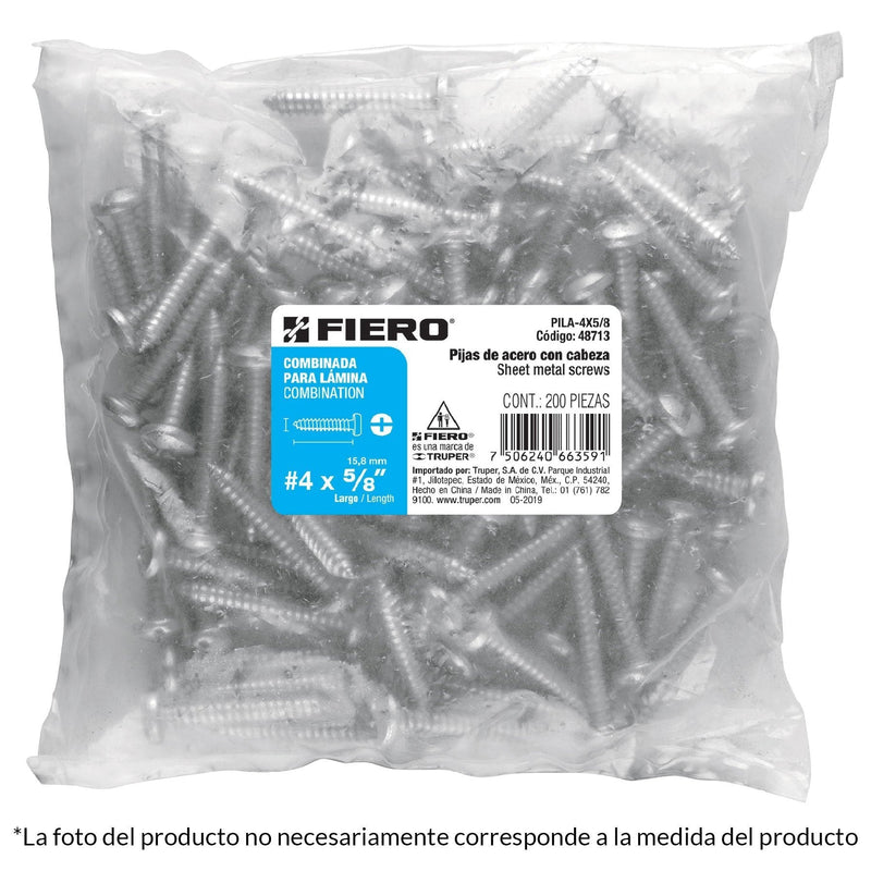 Pijas para lámina, #8, 2", caja con 200 pzas
