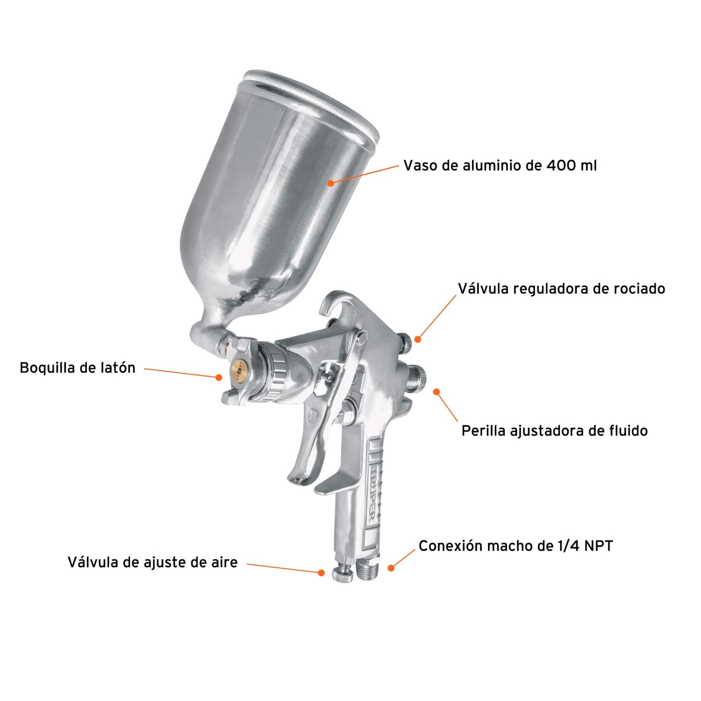 Pistola p/pintar gravedad LVMP,vaso aluminio, boquilla 1.7mm