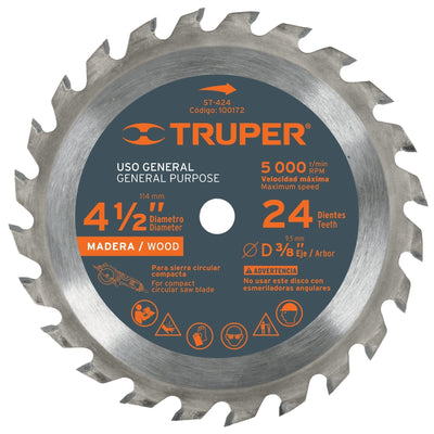 Disco sierra p/madera 4-1/2", 24 dientes, centro 3/8"
