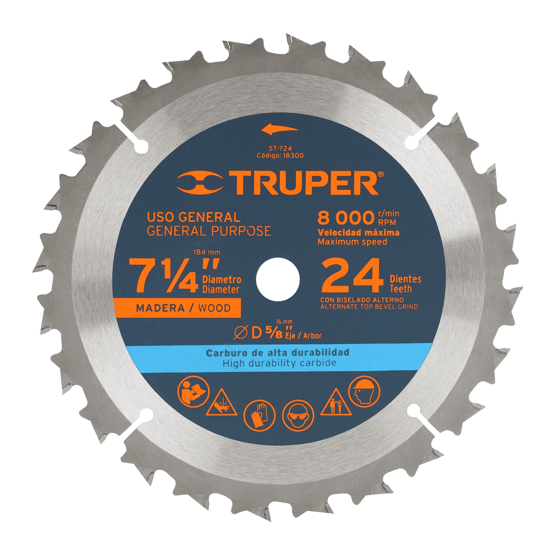 Disco sierra p/madera 7-1/4", 24 dientes, centro 5/8"