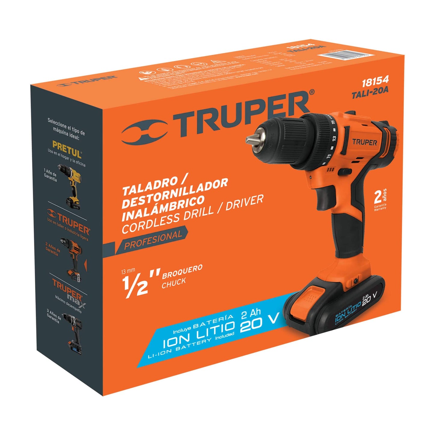 Taladro inalámbrico, batería ion litio 20 V, 3/8"