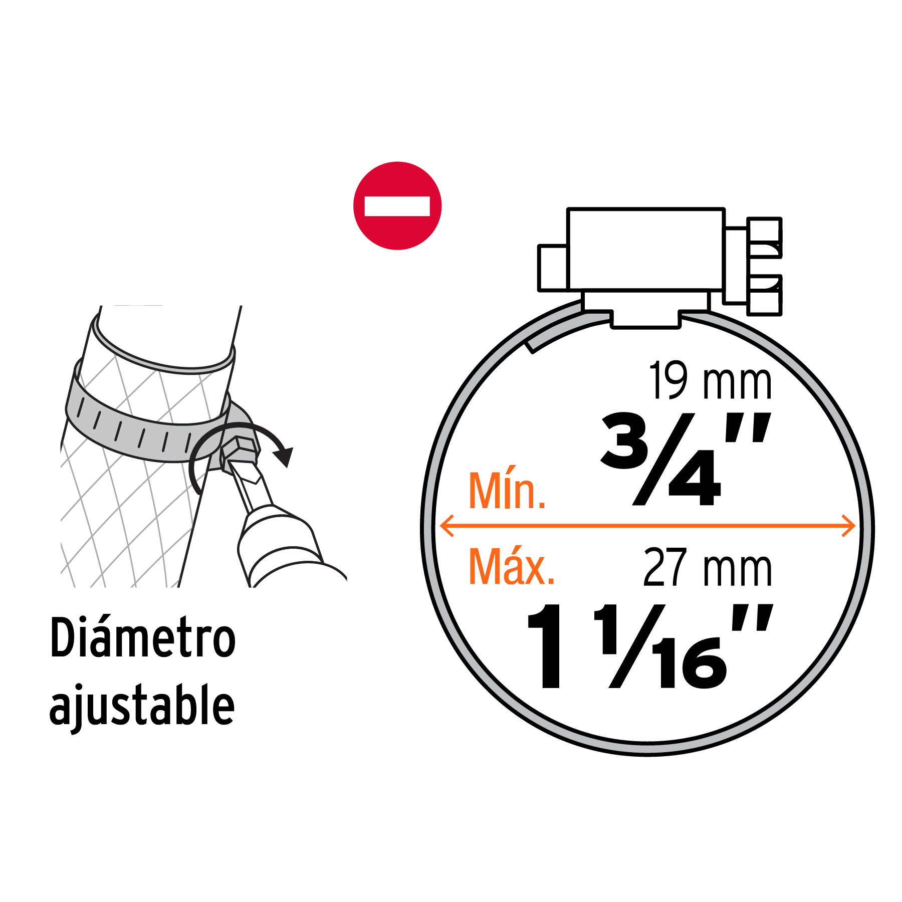 Abrazadera 10 de acero inoxidable, bolsa con 2 pzas