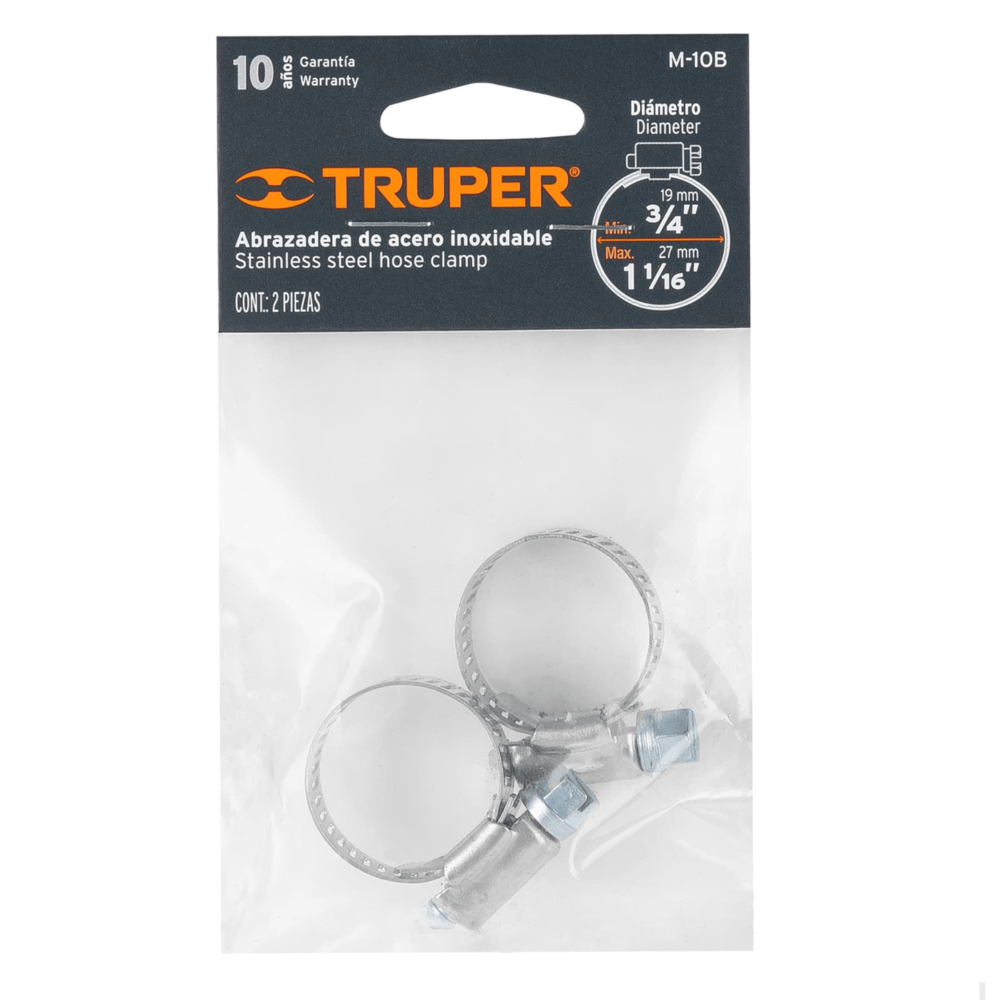 Abrazadera 10 de acero inoxidable, bolsa con 2 pzas - Ferretería Feresmar