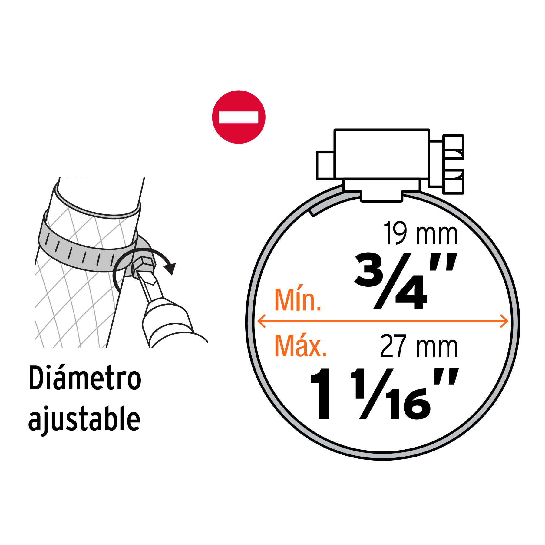 Abrazadera 20 de acero inoxidable, bolsa con 2 pzas