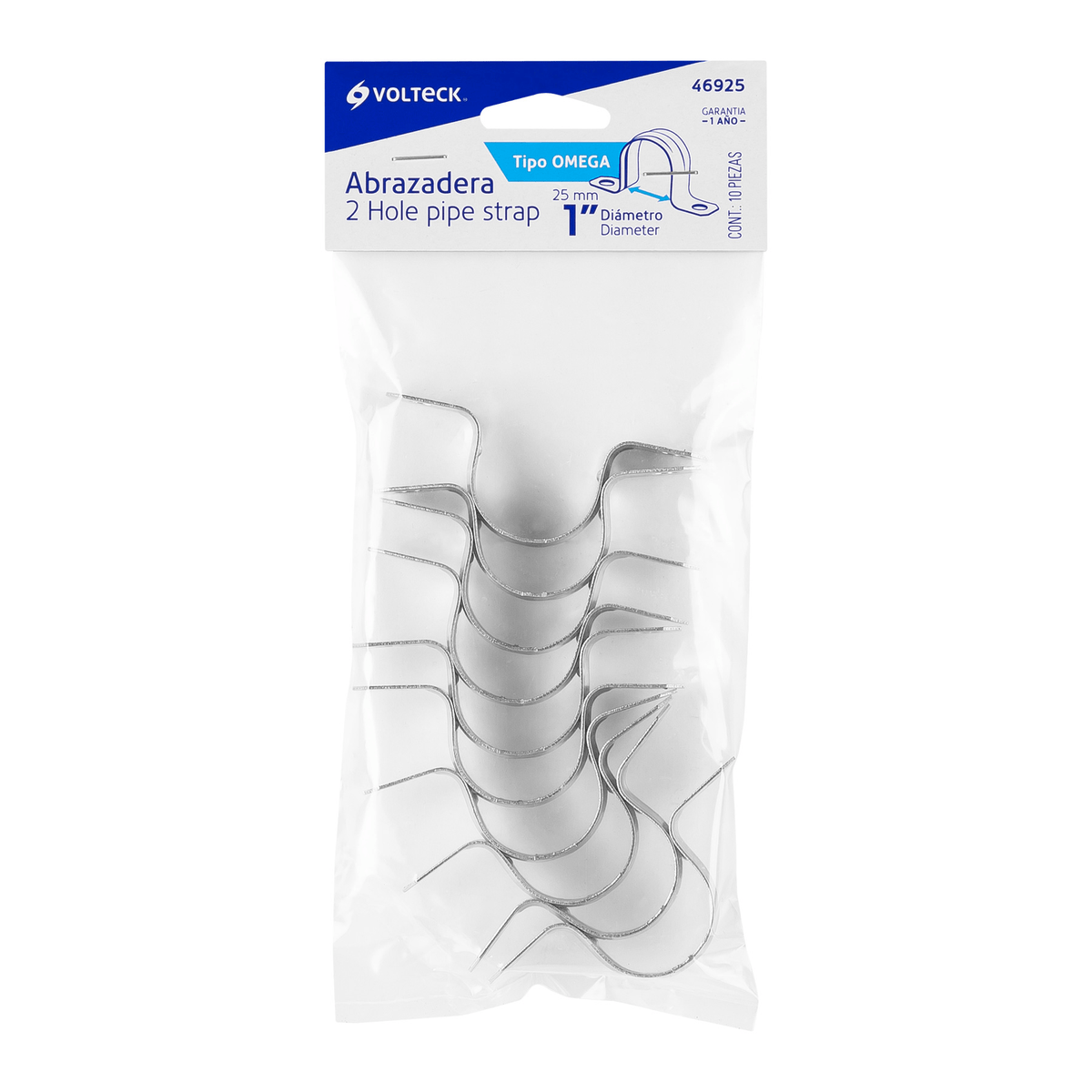 Abrazadera de tubo tipo omega 1", bolsa con 10 pzas, Volteck - Ferretería Feresmar