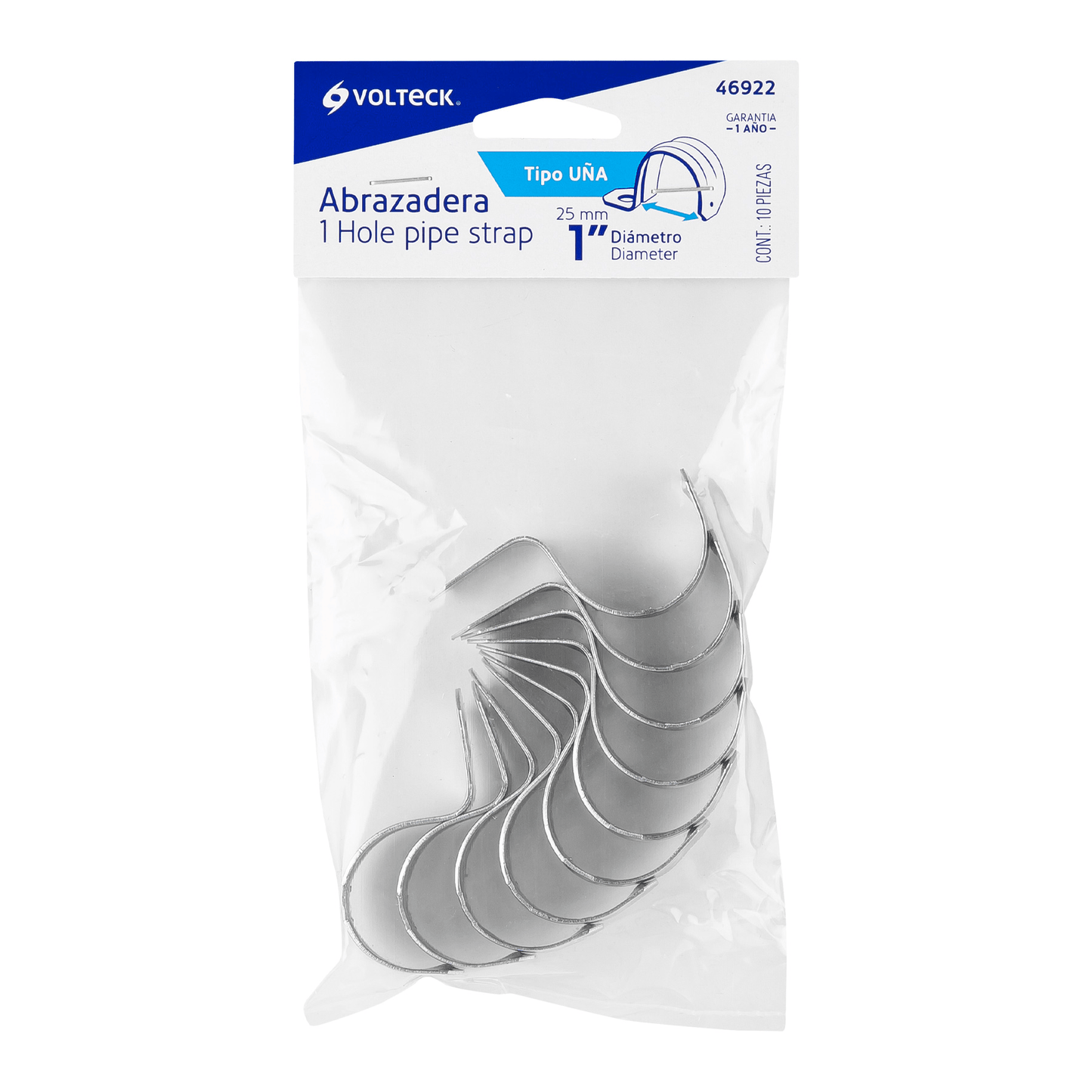 Abrazadera de tubo tipo uña 1", bolsa con 10 pzas, Volteck - Ferretería Feresmar
