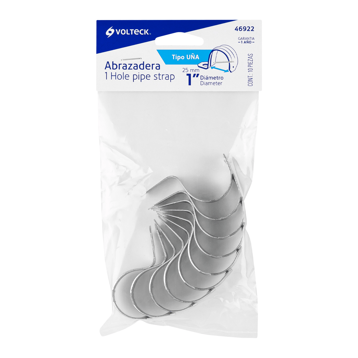 Abrazadera de tubo tipo uña 1", bolsa con 10 pzas, Volteck - Ferretería Feresmar