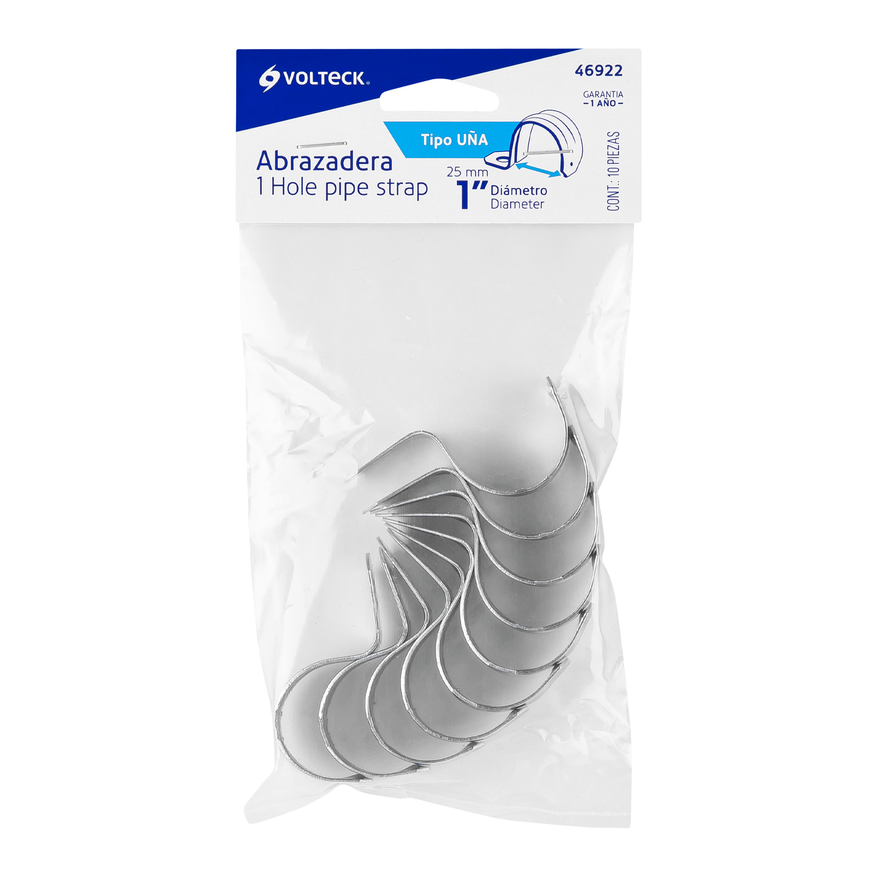 Abrazadera de tubo tipo uña 1", bolsa con 10 pzas, Volteck