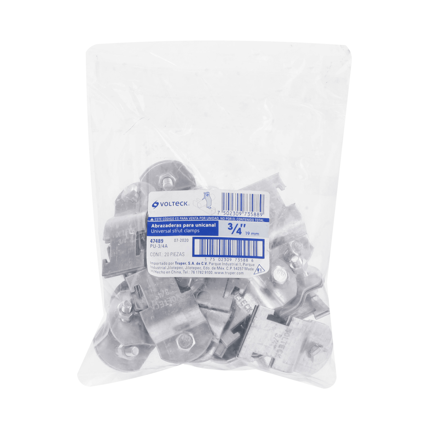 Abrazadera para unicanal, 3/4', Volteck - Ferretería Feresmar