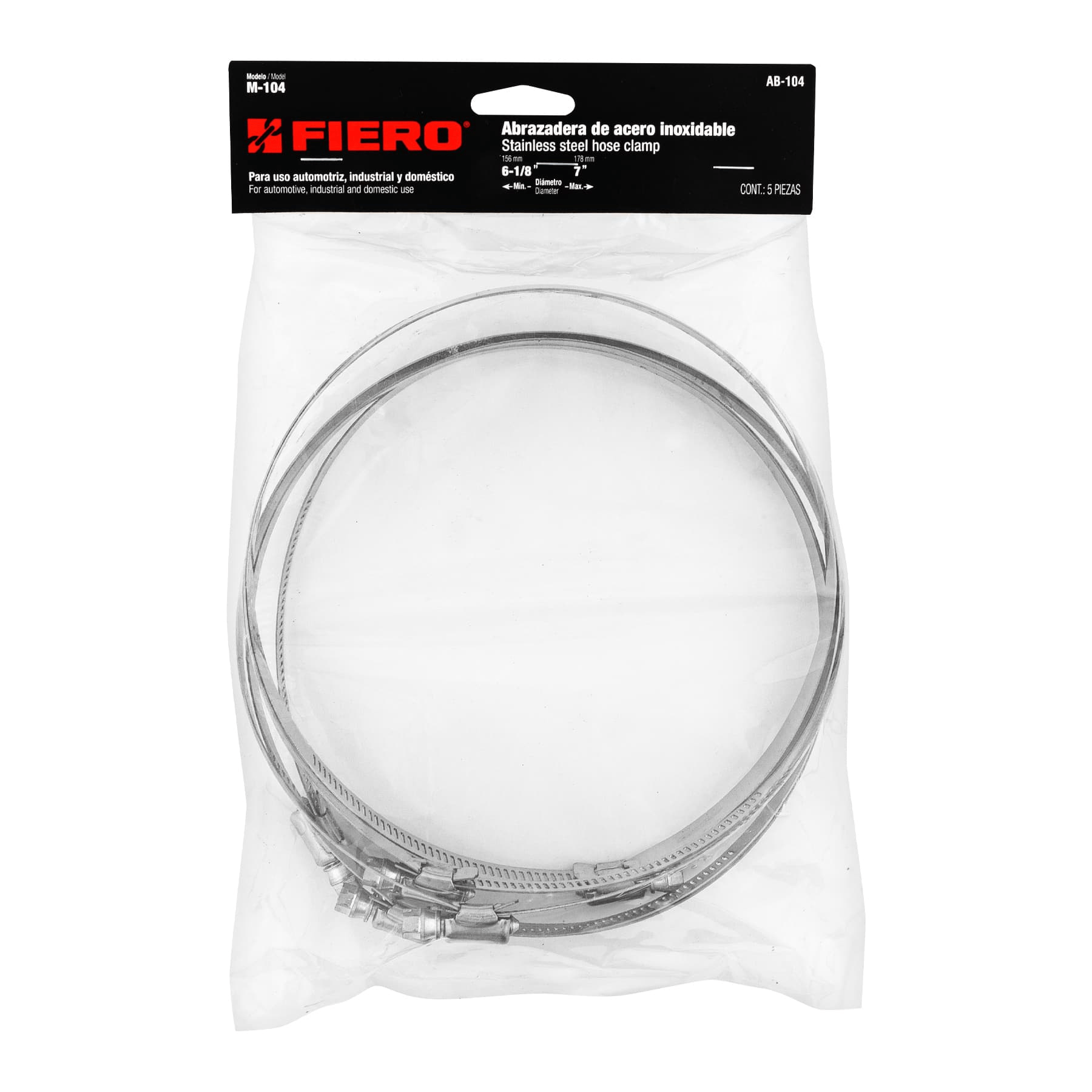 Abrazadera reforzada, # 104, 6-1/8 - 7", bolsa 5 pzas