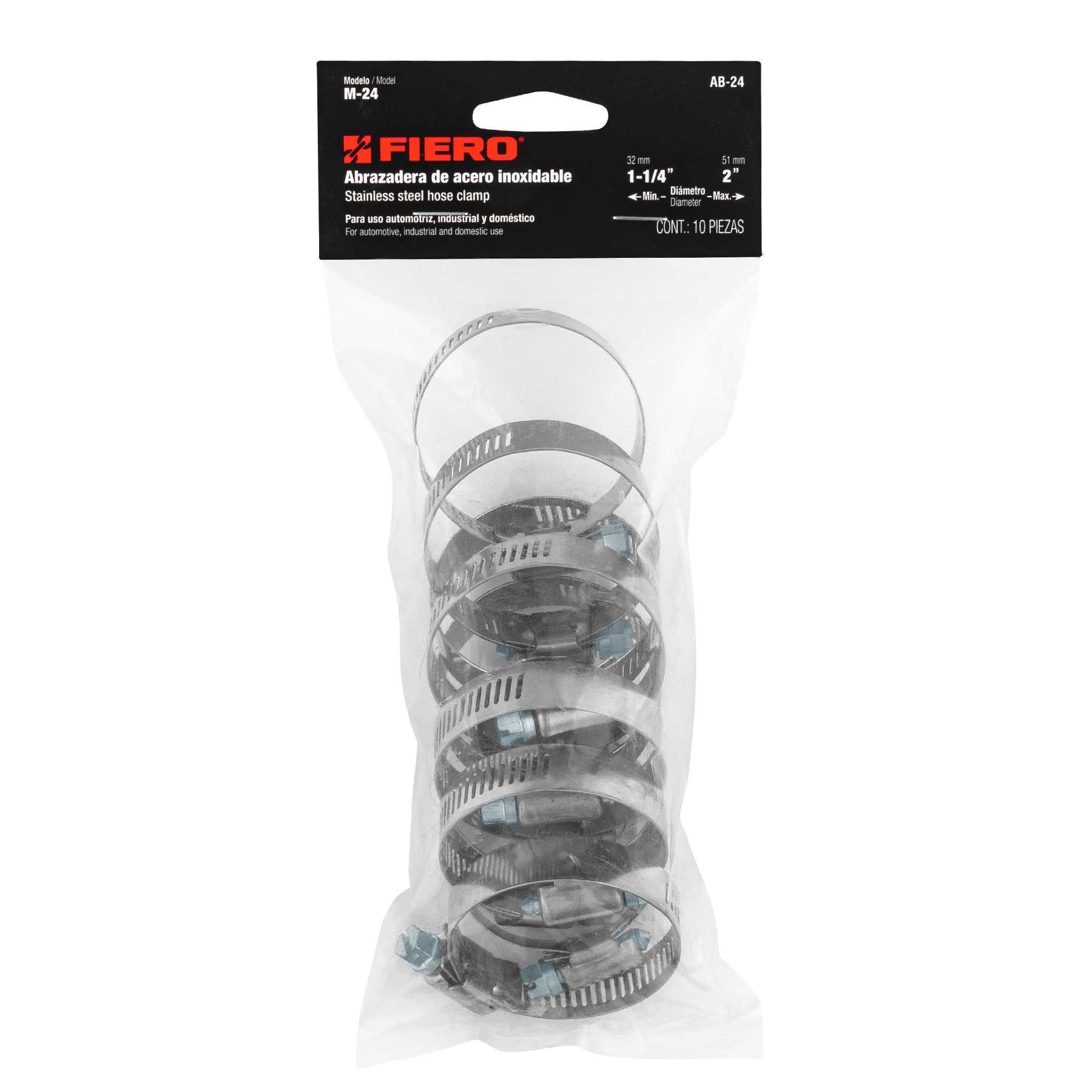 Abrazadera reforzada, # 24, 1-1/4 - 2", bolsa 10 pzas