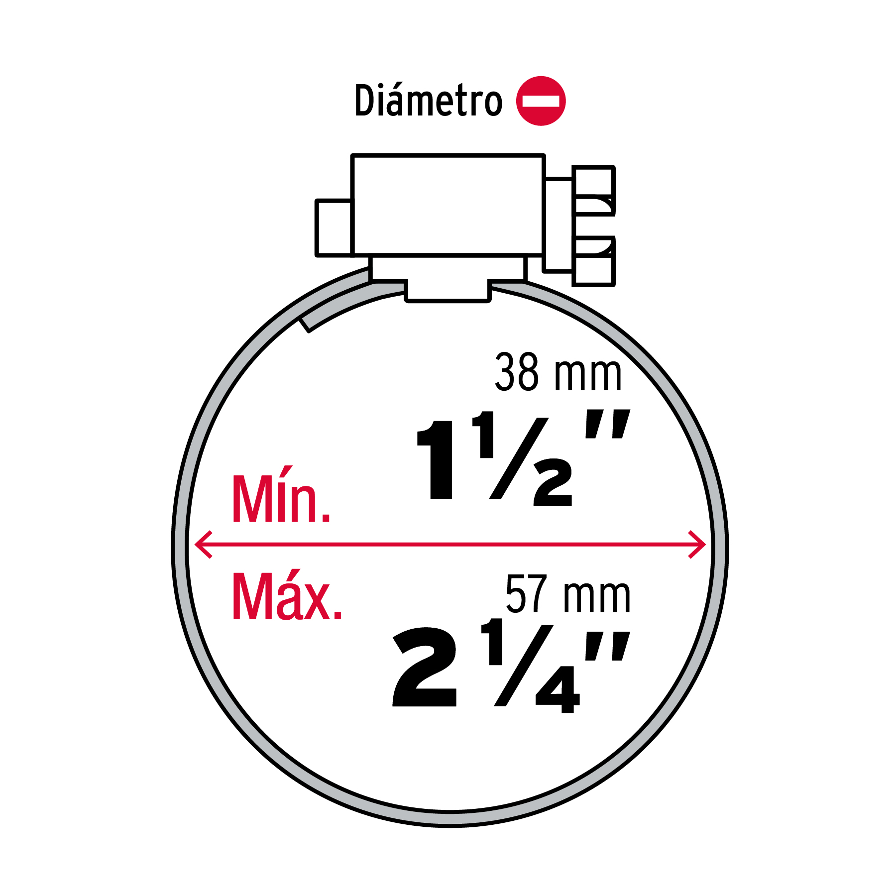 Abrazadera reforzada, # 28, 1-1/2 - 2-1/4", bolsa 10 pzas