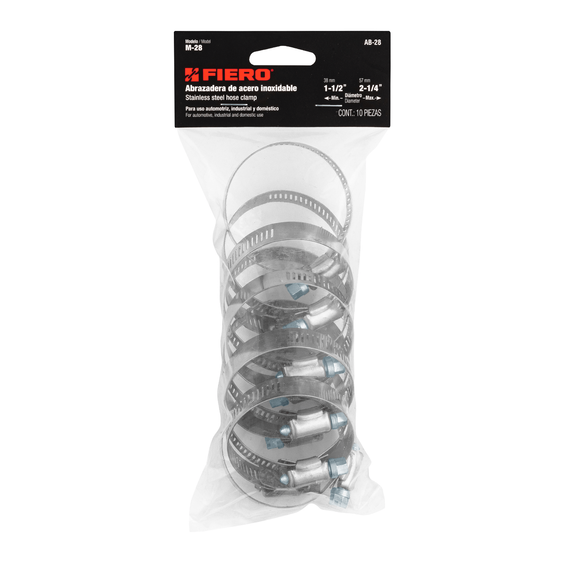 Abrazadera reforzada, # 28, 1-1/2 - 2-1/4", bolsa 10 pzas