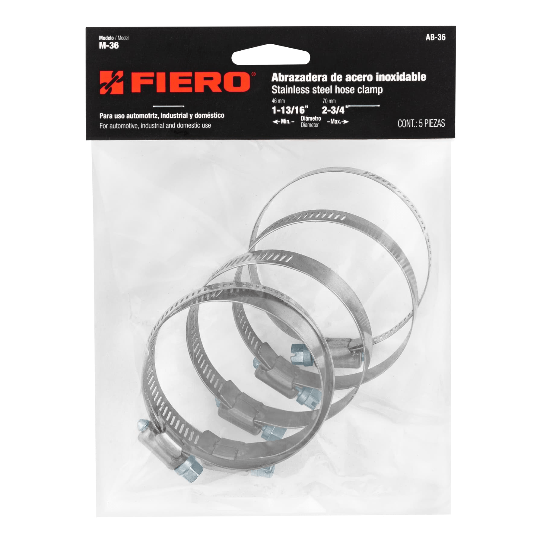 Abrazadera reforzada, # 36, 1-13/16 - 2-3/4", 5 piezas