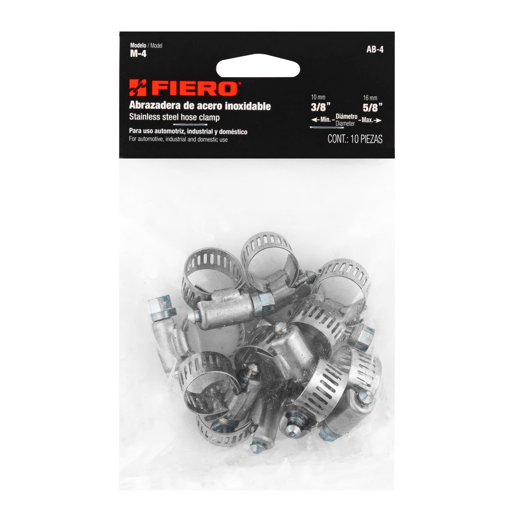 Abrazadera reforzada, # 4, 3/8 - 5/8", bolsa 10 pzas