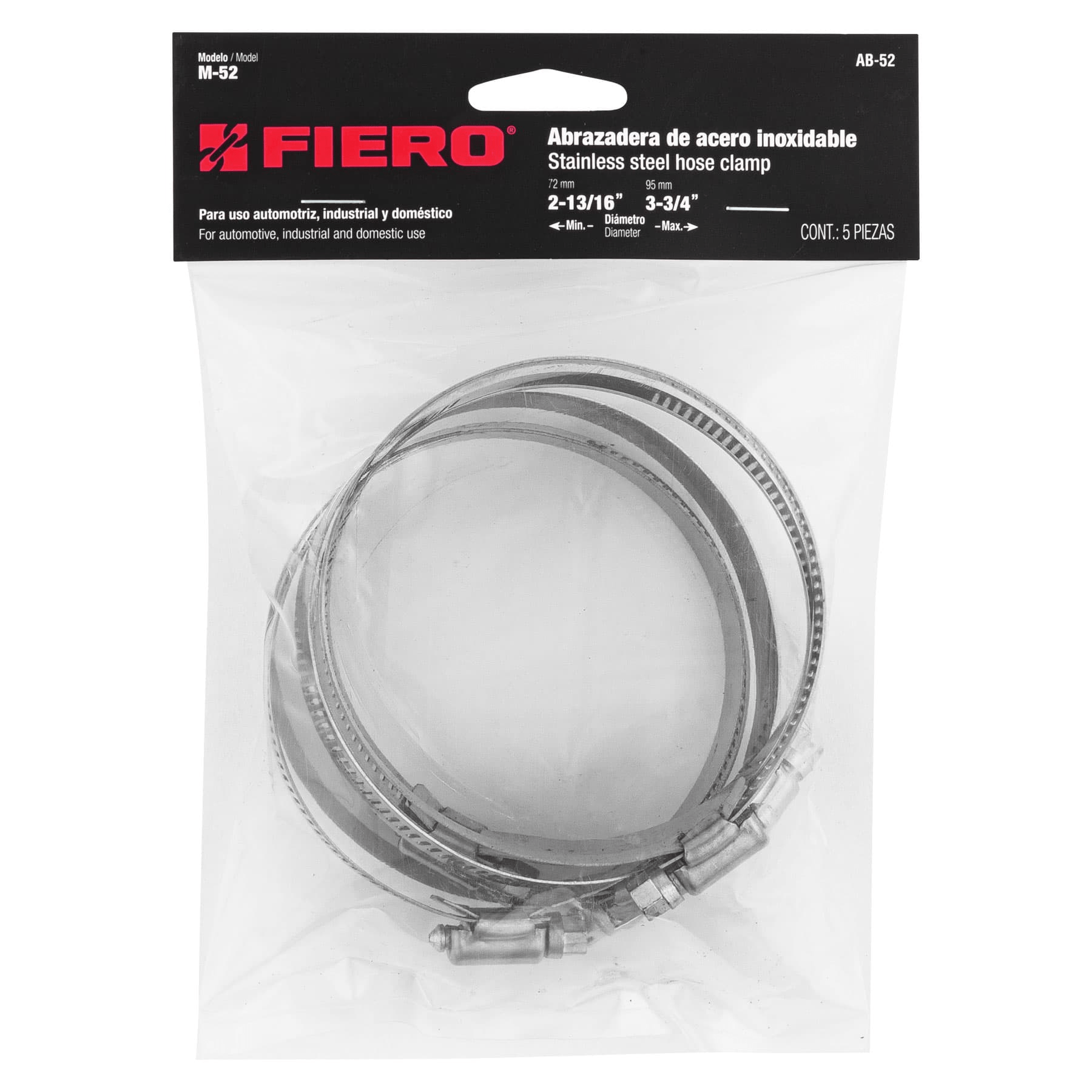 Abrazadera reforzada, # 52, 3-13/16 - 3-3/4", bolsa 5 pzas
