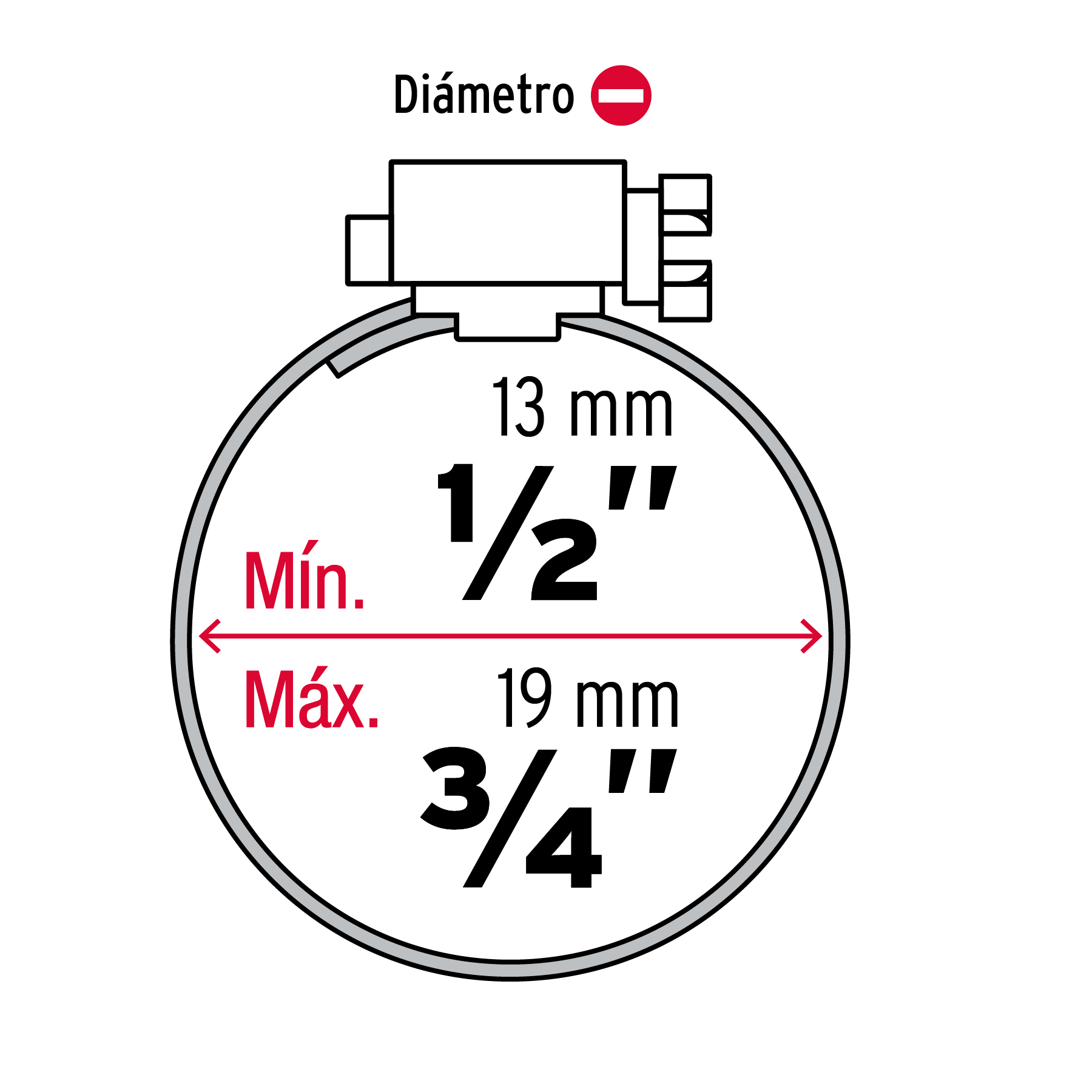 Abrazadera reforzada, # 6, 1/2 - 3/4", bolsa 10 pzas