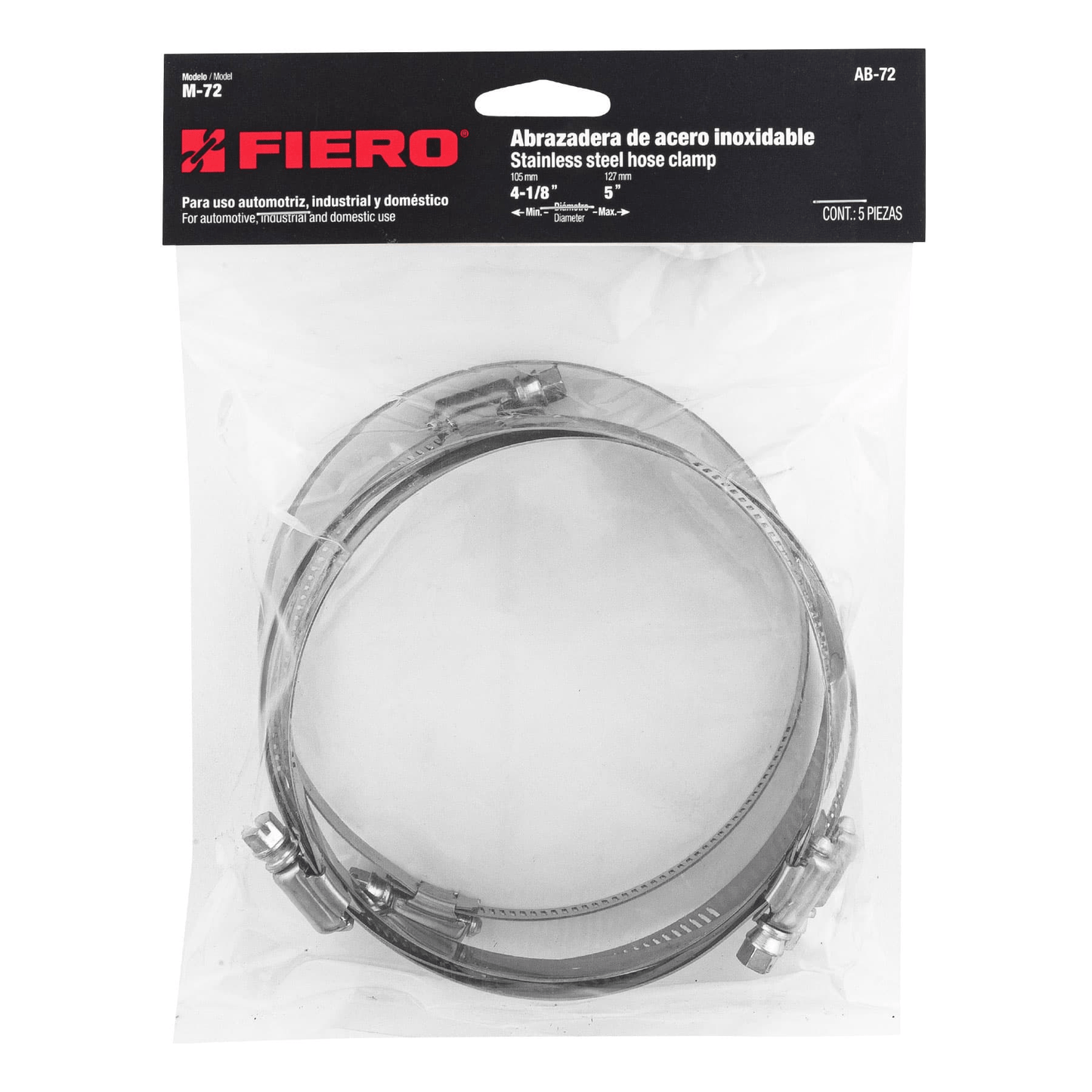 Abrazadera reforzada, # 72, 4-1/8 - 5", bolsa 5 piezas - Ferretería Feresmar
