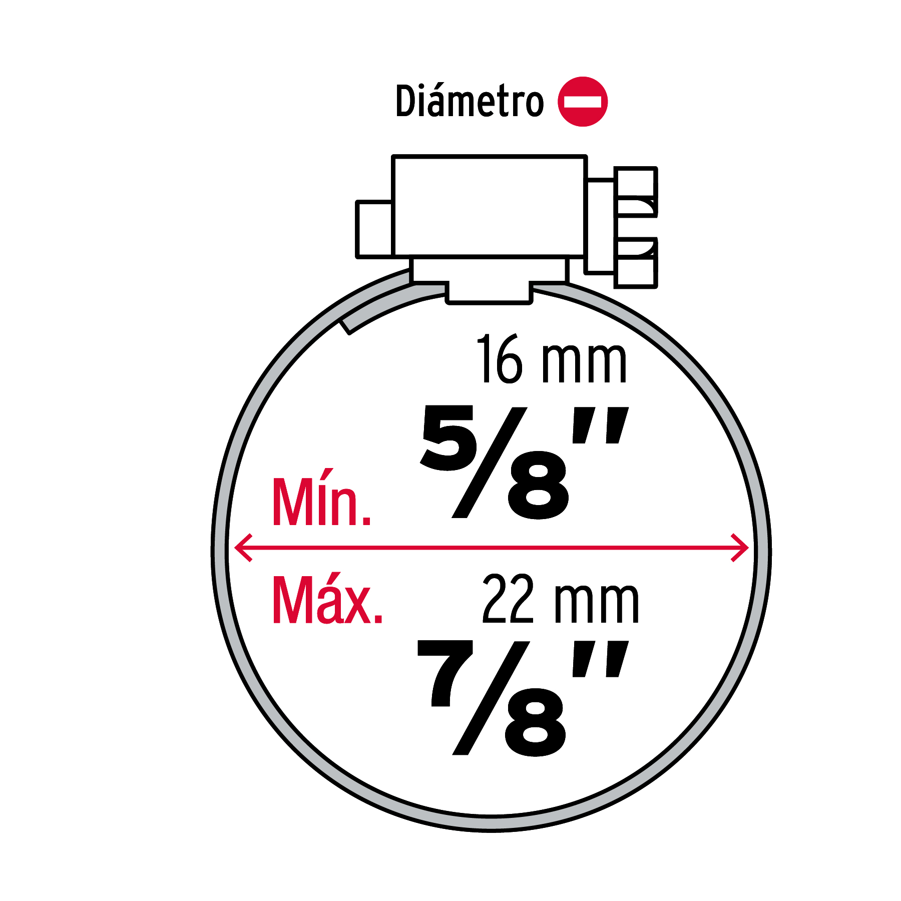 Abrazadera reforzada, # 8, 5/8 - 7/8", bolsa 10 pzas