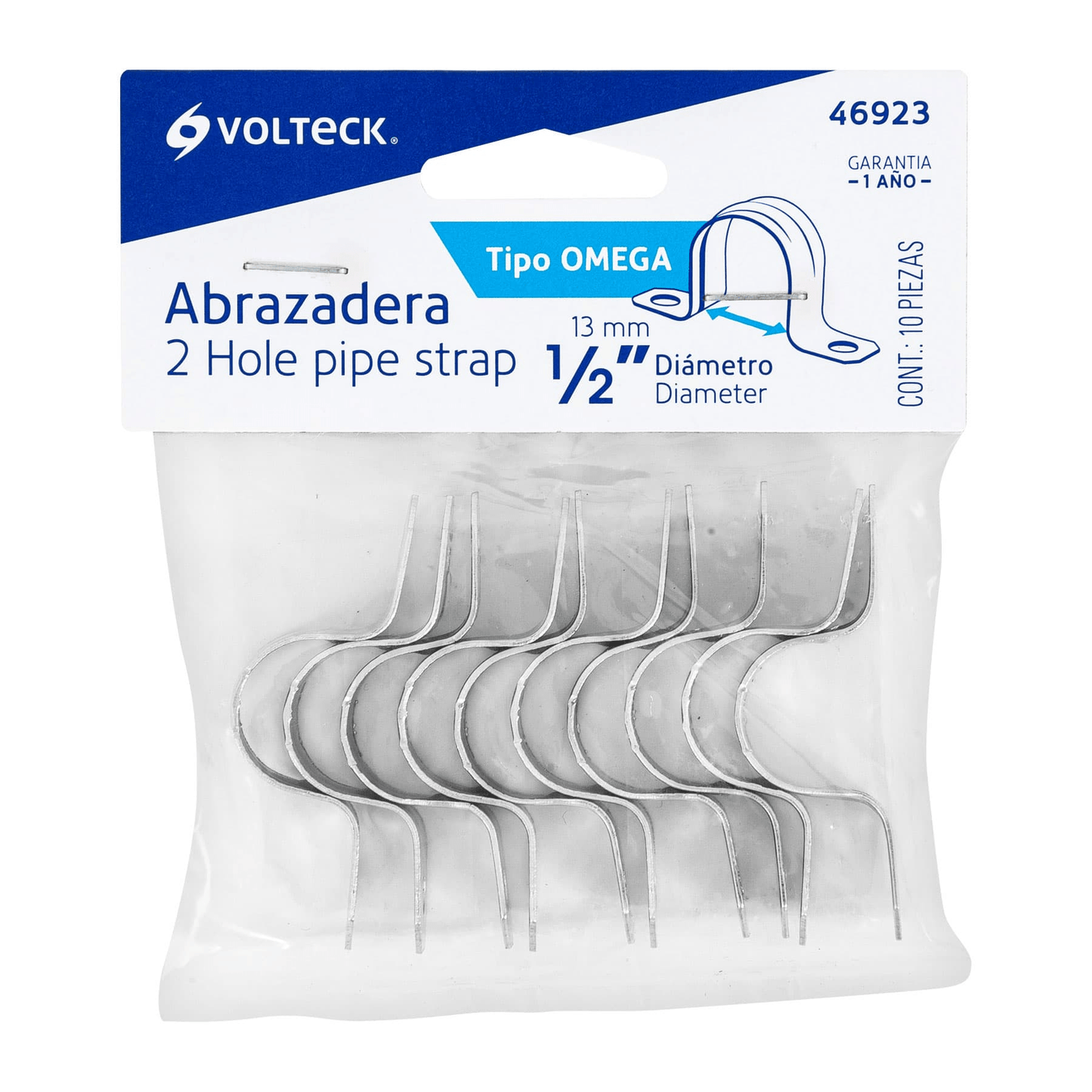 Abrazadera tubo tipo omega 1/2", bolsa con 10 pzas, Volteck - Ferretería Feresmar